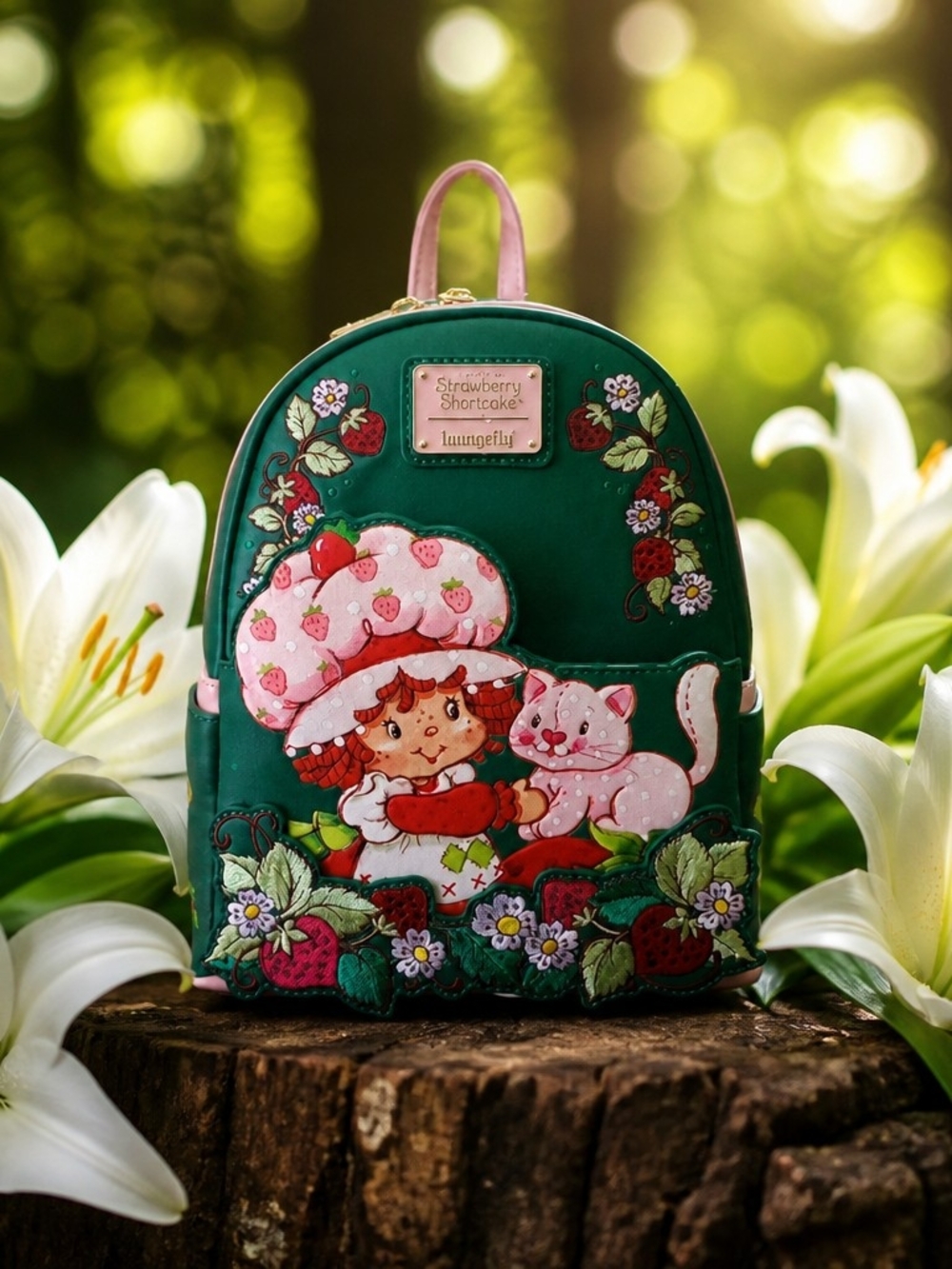 Loungefly Strawberry Shortcake Custard & Strawberry Embroidered Mini Backpack - Picture 2 of 8
